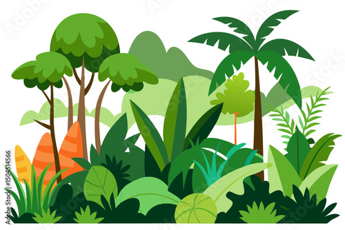Vector Art of Dense Tropical Rainforest and Wild Flora