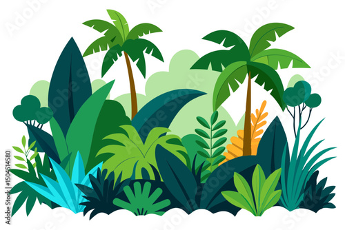 Exotic Jungle Landscape with Dense Vegetation Vector
