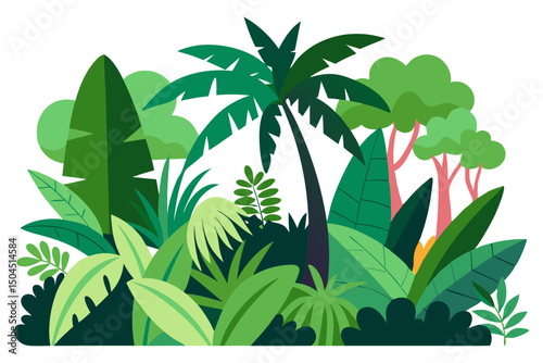 Tropical Rainforest Vector with Exotic Jungle Plants