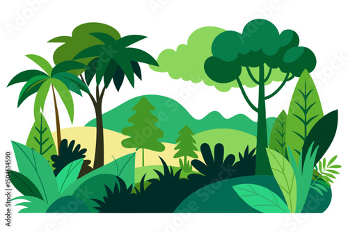 Lush Rainforest Scene with Dense Foliage Illustration