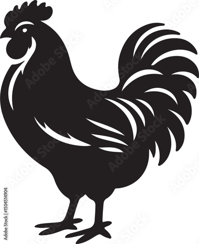 Chicken Black Silhouette Vector, Farm Animal Clipart & Poultry Design