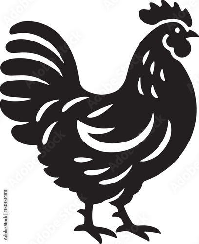 Chicken Black Silhouette Vector, Farm Animal Clipart & Poultry Design