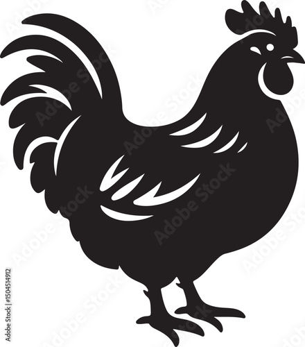 Chicken Black Silhouette Vector, Farm Animal Clipart & Poultry Design