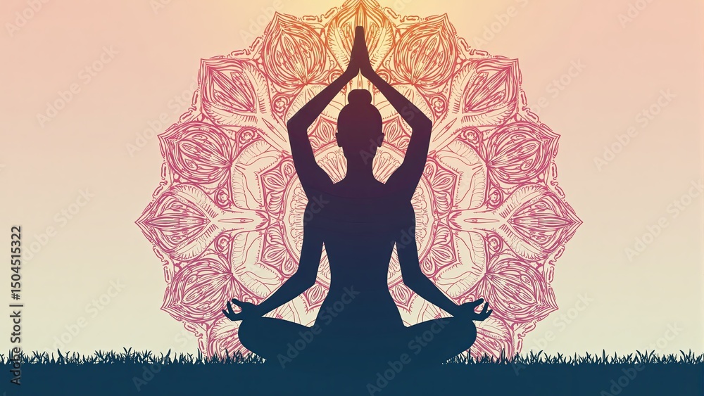Silhouette Doing Yoga Pose With Mandala Silhouette Doing Yoga Pose With Mandala