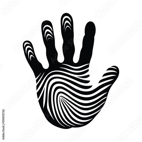 Simple graphic illustration of a black handprint
