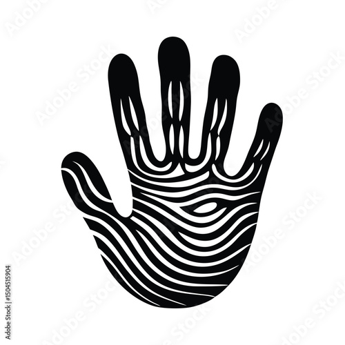 Simple graphic illustration of a black handprint
