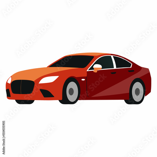 Vector flat illustration of a happy young woman driver sitting rides in his red car. Design concept of buy a new car