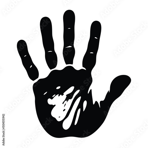 Simple graphic illustration of a black handprint