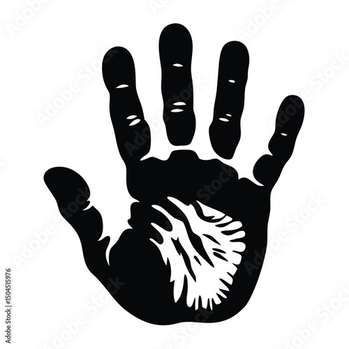 Simple graphic illustration of a black handprint