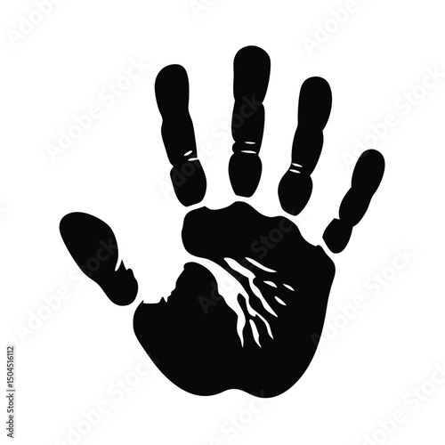 Simple graphic illustration of a black handprint