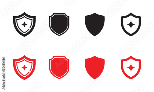 Collection of Black and White Shield Icons for Protection and Security