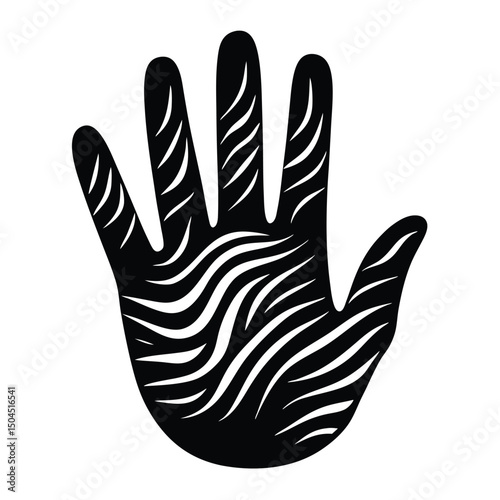 Simple graphic illustration of a black handprint