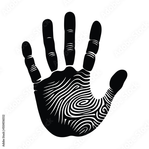 Simple graphic illustration of a black handprint