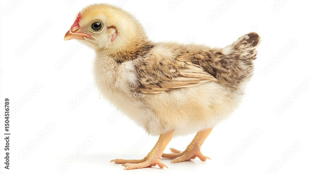 Obraz premium Bantam chicken or farm rooster standing isolated on white background, domestic poultry bird