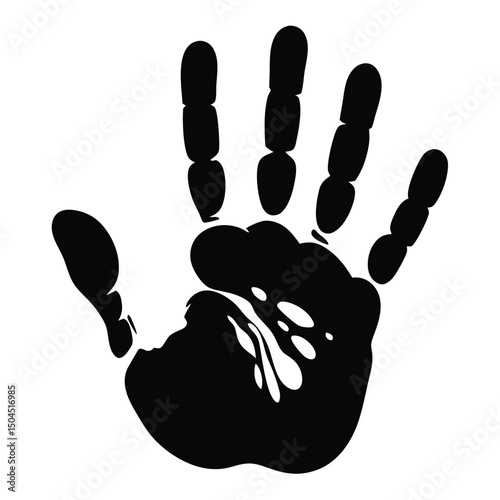 Simple graphic illustration of a black handprint
