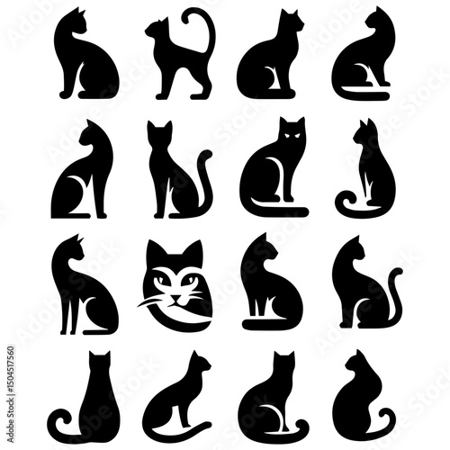 Set of cats intricate silhouette motifs celebrating the mystique of cats