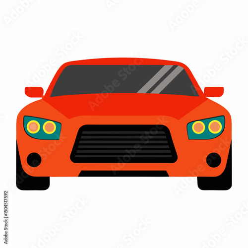 Vector flat illustration of a happy young woman driver sitting rides in his red car. Design concept of buy a new car