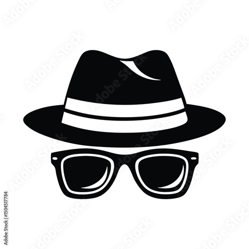 a man face with hat and sunglass vector silhouette