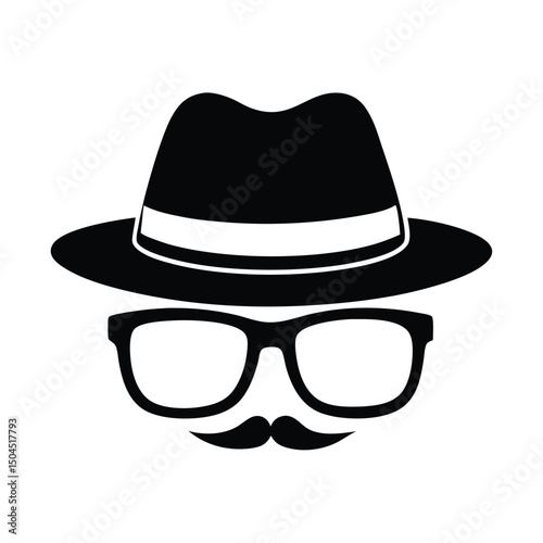 a man face with hat and sunglass vector silhouette