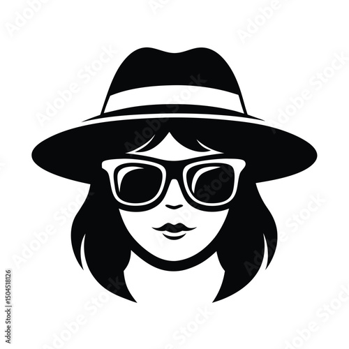 a woman face with hat and sunglass vector silhouette