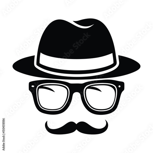 a man face with hat and sunglass vector silhouette