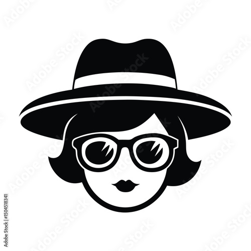 a woman face with hat and sunglass vector silhouette