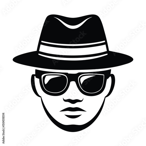 a man face with hat and sunglass vector silhouette