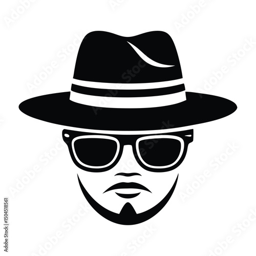 a man face with hat and sunglass vector silhouette