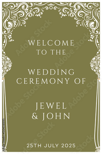 Wedding Ceremony Vector Signage Olive color Marriage sign Wedding welcome signage