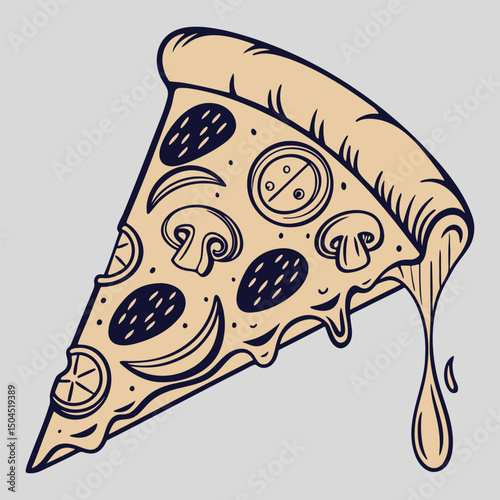 Pizza Slice with Bite Mark in Clean Line Art Style