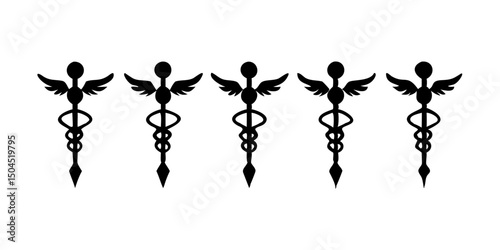 Caduceus health symbol Asclepius's Wand icon black color, silhouette, vector, illustration.A solid black image perfect for backgrounds or graphic design.