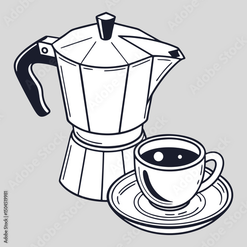 Espresso Cup Icon in Clean Simple Line Art Style
