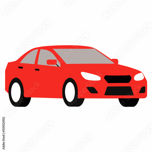 Vector flat illustration of a happy young woman driver sitting rides in his red car. Design concept of buy a new car