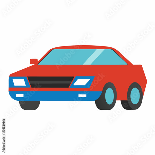 Vector flat illustration of a happy young woman driver sitting rides in his red car. Design concept of buy a new car