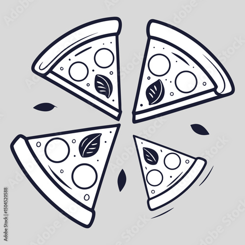 Minimal Pizza Icon with Three Slices in Line Art Style