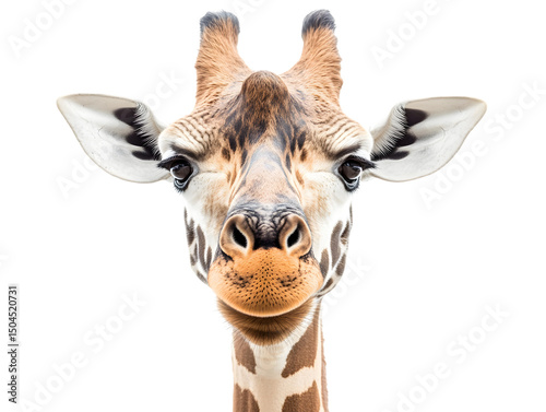 Giraffe Face Closeup Portrait with Transparent Background Isolated