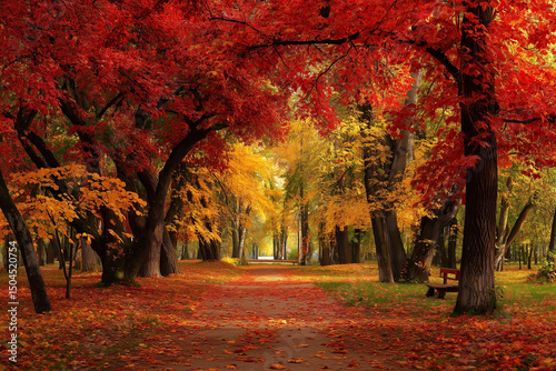 Colorful autumn background, beautiful fall nature wallpaper, red, yellow and orange leaves with bokeh