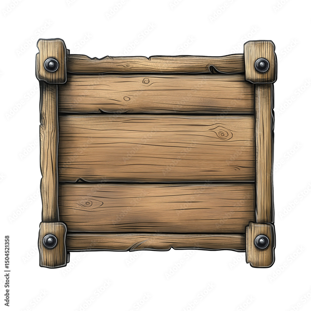 Naklejka premium Wooden signboard, top view isolated on a transparent background, PNG file.