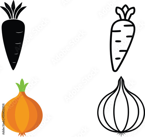 Carrot  and Onion vector icon set
