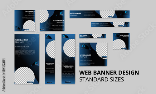 Modern creative and abstract website banner template set, Horizontal  web banner design with Modern Gradient Blue cover background for website template, Social Media post or cover ads banner template