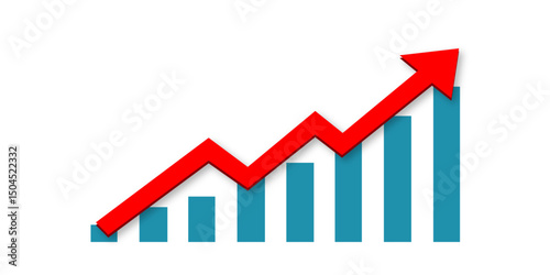 Growing business red arrow on a white. Profit arow Vector illustration. Business concept, growing bar chart. Concept of sales symbol icon with arrow moving up.