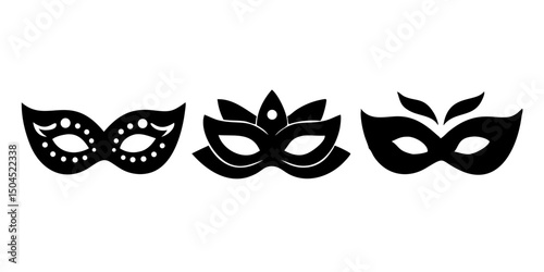Carnival Mask Icon Set Vector Design.Colorful Carnival Masks Set Against a Dark Background.