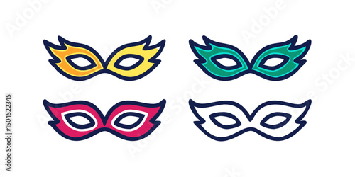 Carnival Mask Icon Set Vector Design.Colorful Carnival Masks Set Against a Dark Background.
