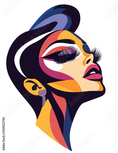 Stylized Female Portrait with Vibrant Makeup