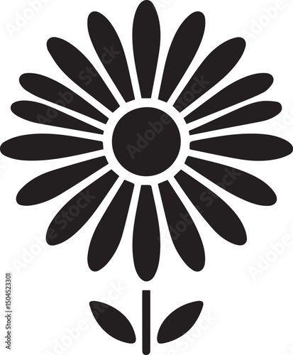 Daisy Flower Black Silhouette Vector, Botanical Clipart & Simple Floral Design