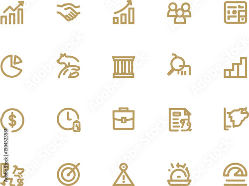 Collection of minimalist financial and business icons representing various concepts and strategies