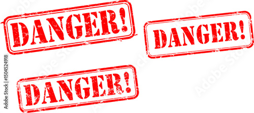 Grunge red danger word rubber seal stamp on white background, Icon Set
