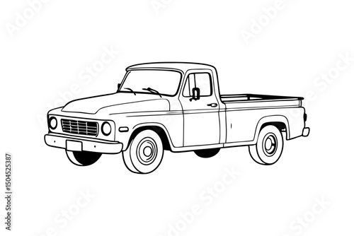 Classic Pickup Truck in Vintage Line Illustration