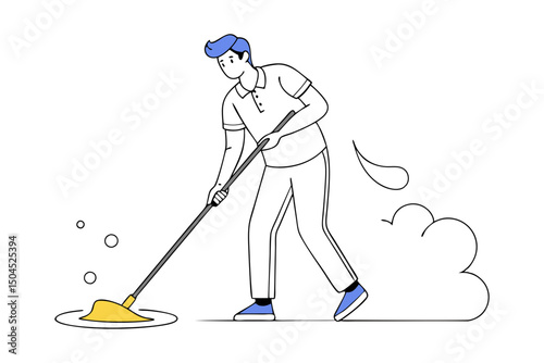 Janitor Mopping Floor Minimalist Line Art