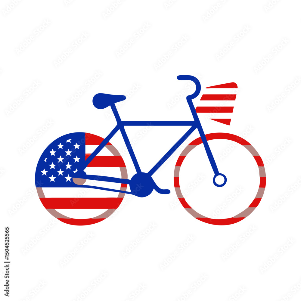 Fototapeta premium USA bicycle icon with flag colors, Independence Day celebration